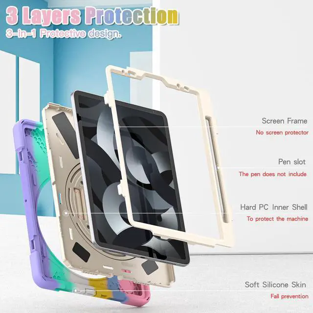 Alt view image 3 of 7 - BONAEVER Case for iPad Air 5 / Air 4 10.9 inch 2022 2020 / iPad Pro 11 Inch Shockproof Cover with Pencil Holder Hand Strap Stand and Shoulder Strap for iPad Air 5th / 4th Generation 10.9 Pink