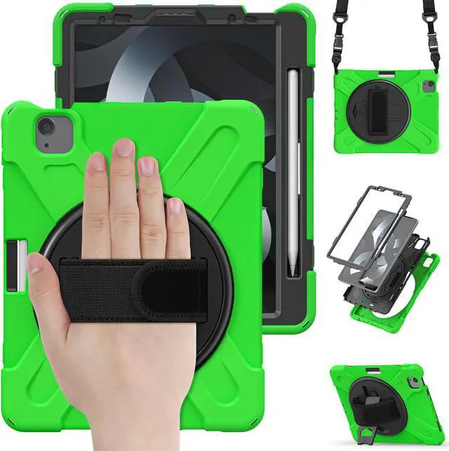 Main image of BONAEVER Case for iPad Air 5 / Air 4 10.9 inch 2022 2020 / iPad Pro 11 Inch Shockproof Cover with Pencil Holder Hand Strap Stand and Shoulder Strap for iPad Air 5th / 4th Generation 10.9 Green