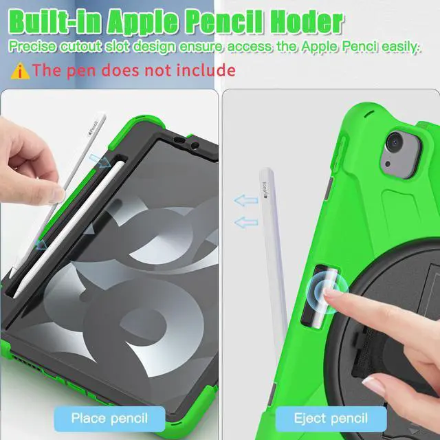 Alt view image 6 of 6 - BONAEVER Case for iPad Air 5 / Air 4 10.9 inch 2022 2020 / iPad Pro 11 Inch Shockproof Cover with Pencil Holder Hand Strap Stand and Shoulder Strap for iPad Air 5th / 4th Generation 10.9 Green
