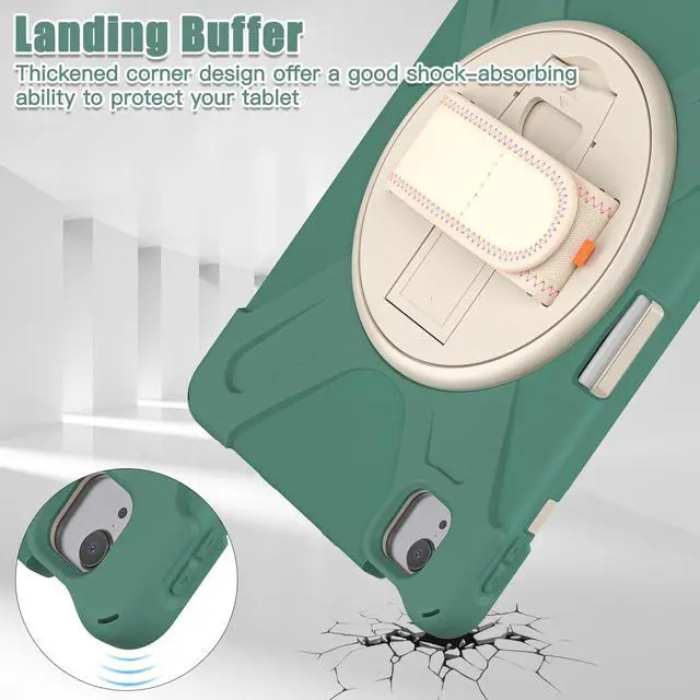 Alt view image 4 of 7 - BONAEVER Case for iPad Air 5 / Air 4 10.9 inch 2022 2020 / iPad Pro 11 Shockproof Cover with Pencil Holder Hand Strap Stand and Shoulder Strap for iPad Air 5th 4th Generation 10.9 Dark Green