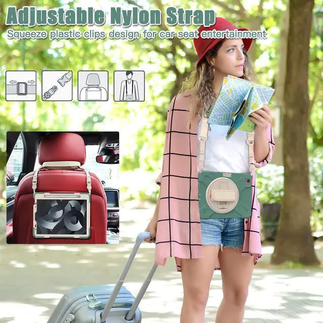 Alt view image 5 of 7 - BONAEVER Case for iPad Air 5 / Air 4 10.9 inch 2022 2020 / iPad Pro 11 Shockproof Cover with Pencil Holder Hand Strap Stand and Shoulder Strap for iPad Air 5th 4th Generation 10.9 Dark Green