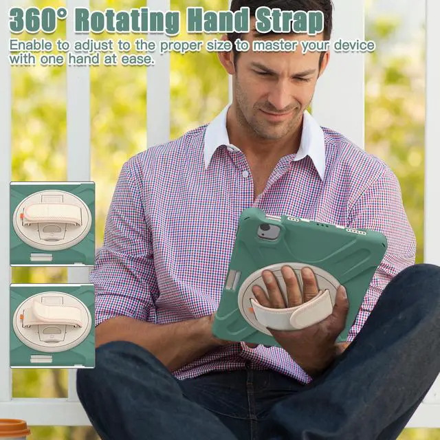 Alt view image 6 of 7 - BONAEVER Case for iPad Air 5 / Air 4 10.9 inch 2022 2020 / iPad Pro 11 Shockproof Cover with Pencil Holder Hand Strap Stand and Shoulder Strap for iPad Air 5th 4th Generation 10.9 Dark Green