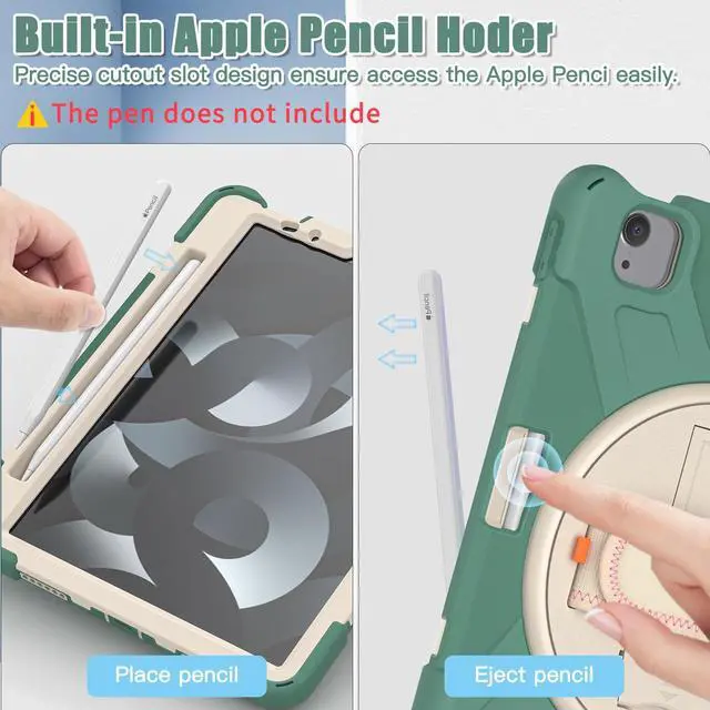 Alt view image 7 of 7 - BONAEVER Case for iPad Air 5 / Air 4 10.9 inch 2022 2020 / iPad Pro 11 Shockproof Cover with Pencil Holder Hand Strap Stand and Shoulder Strap for iPad Air 5th 4th Generation 10.9 Dark Green