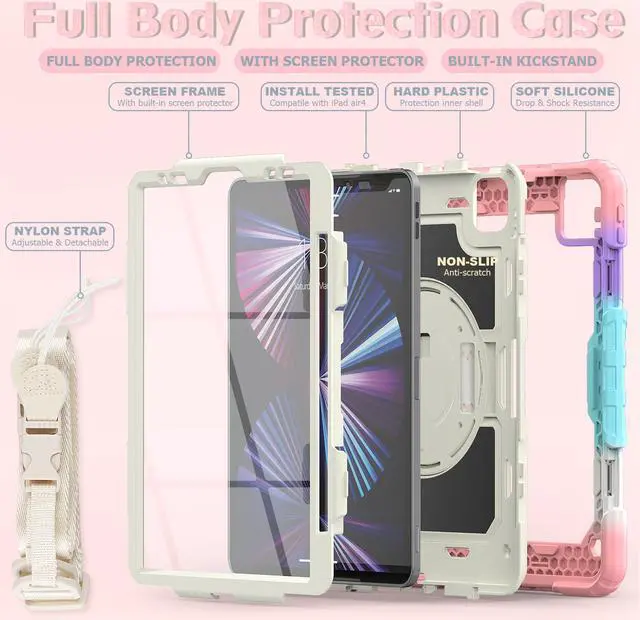 Alt view image 5 of 7 - BONAEVER For iPad Air 5 Air 4 10.9 inch 2022 2020 Case with Screen Protector Pencil Holder Protective Cover with Hand Strap for iPad Air 4th/5th Gen iPad Pro 11 inch 2022 2021 2020 2018