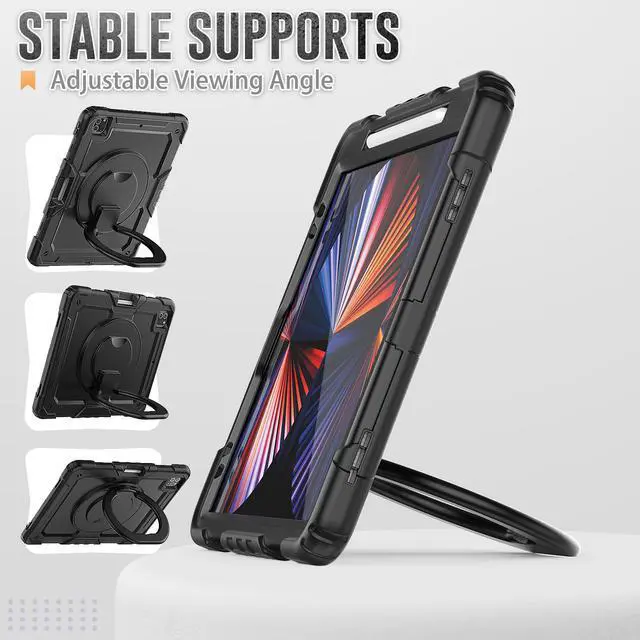 Alt view image 4 of 7 - BONAEVER Case For iPad Pro 12.9 inch 2022 2021 2020 2018 with Screen Protector Pen Holder Shockproof Hard Protective Cover for iPad Pro 12.9" 6th 5th 4th 3rd Gen with Rotatable Stand / Shoulder Strap