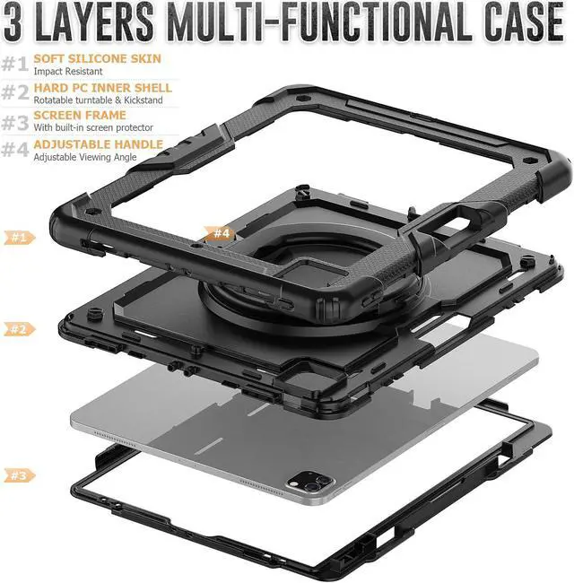 Alt view image 5 of 7 - BONAEVER Case For iPad Pro 12.9 inch 2022 2021 2020 2018 with Screen Protector Pen Holder Shockproof Hard Protective Cover for iPad Pro 12.9" 6th 5th 4th 3rd Gen with Rotatable Stand / Shoulder Strap