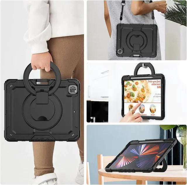 Alt view image 7 of 7 - BONAEVER Case For iPad Pro 12.9 inch 2022 2021 2020 2018 with Screen Protector Pen Holder Shockproof Hard Protective Cover for iPad Pro 12.9" 6th 5th 4th 3rd Gen with Rotatable Stand / Shoulder Strap