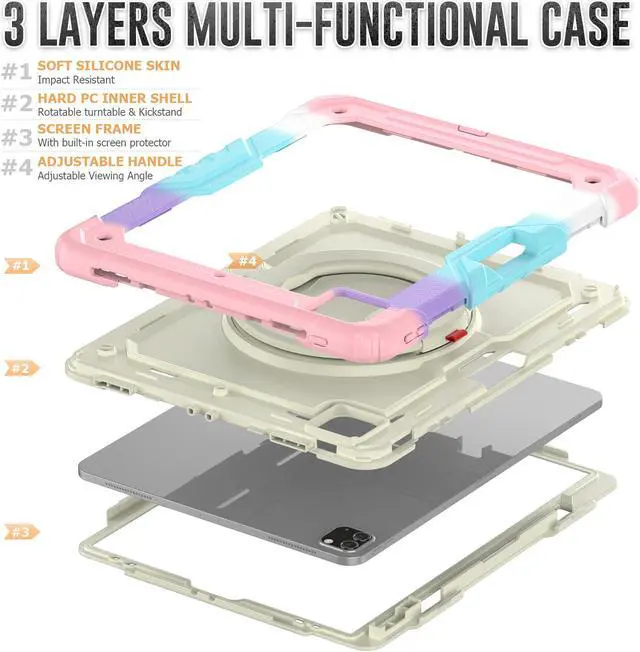 Alt view image 2 of 7 - BONAEVER Case For iPad Pro 12.9 inch 2022 2021 2020 2018 with Screen Protector Pen Holder Shockproof Hard Protective Cover for iPad Pro 12.9" 6th 5th 4th 3rd Gen with Rotatable Stand / Shoulder Strap