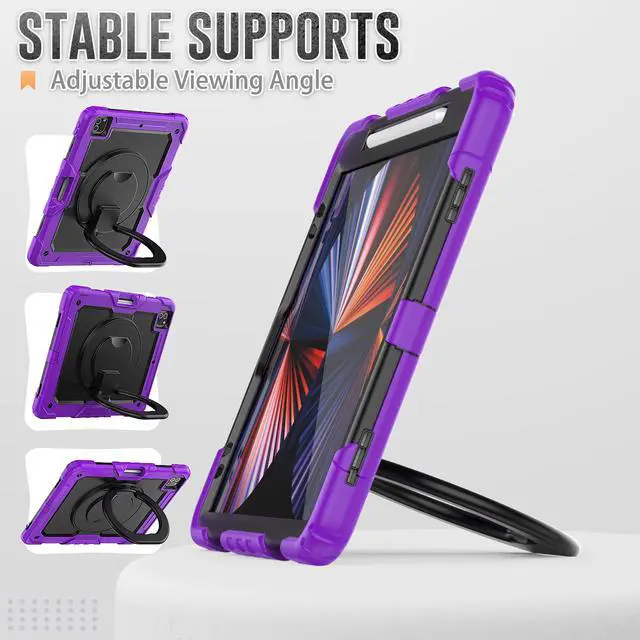 Alt view image 2 of 7 - BONAEVER Case For iPad Pro 12.9 inch 2022 2021 2020 2018 with Screen Protector Pen Holder Shockproof Hard Protective Cover for iPad Pro 12.9" 6th 5th 4th 3rd Gen with Rotatable Stand / Shoulder Strap