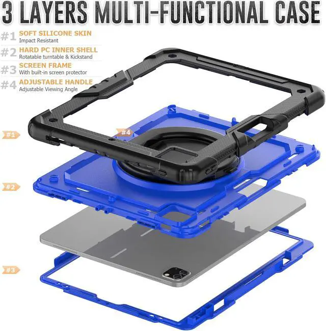 Alt view image 4 of 7 - BONAEVER Case For iPad Pro 12.9 inch 2022 2021 2020 2018 with Screen Protector Pen Holder Shockproof Hard Protective Cover for iPad Pro 12.9" 6th 5th 4th 3rd Gen with Rotatable Stand / Shoulder Strap