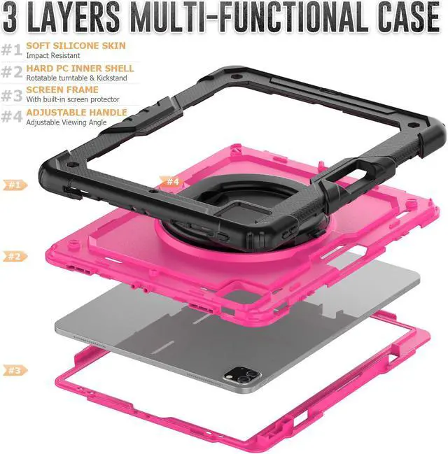 Alt view image 4 of 7 - BONAEVER Case For iPad Pro 12.9 inch 2022 2021 2020 2018 with Screen Protector Pen Holder Shockproof Hard Protective Cover for iPad Pro 12.9" 6th 5th 4th 3rd Gen with Rotatable Stand / Shoulder Strap