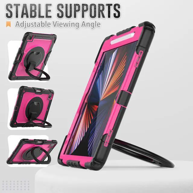 Alt view image 2 of 7 - BONAEVER Case For iPad Pro 12.9 inch 2022 2021 2020 2018 with Screen Protector Pen Holder Shockproof Hard Protective Cover for iPad Pro 12.9" 6th 5th 4th 3rd Gen with Rotatable Stand / Shoulder Strap
