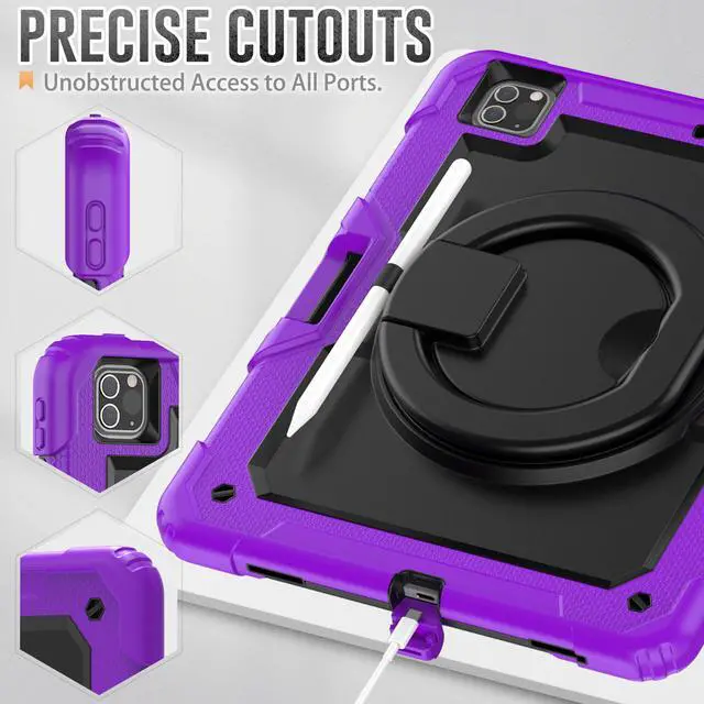 Alt view image 7 of 7 - BONAEVER Case For iPad Pro 12.9 inch 2022 2021 2020 2018 with Screen Protector Pen Holder Shockproof Hard Protective Cover for iPad Pro 12.9" 6th 5th 4th 3rd Gen with Rotatable Stand / Shoulder Strap