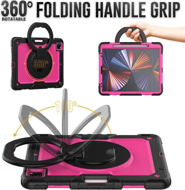 Alt view image 3 of 7 - BONAEVER Case For iPad Pro 12.9 inch 2022 2021 2020 2018 with Screen Protector Pen Holder Shockproof Hard Protective Cover for iPad Pro 12.9" 6th 5th 4th 3rd Gen with Rotatable Stand / Shoulder Strap