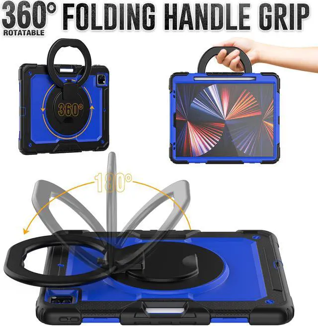 Alt view image 3 of 7 - BONAEVER Case For iPad Pro 12.9 inch 2022 2021 2020 2018 with Screen Protector Pen Holder Shockproof Hard Protective Cover for iPad Pro 12.9" 6th 5th 4th 3rd Gen with Rotatable Stand / Shoulder Strap