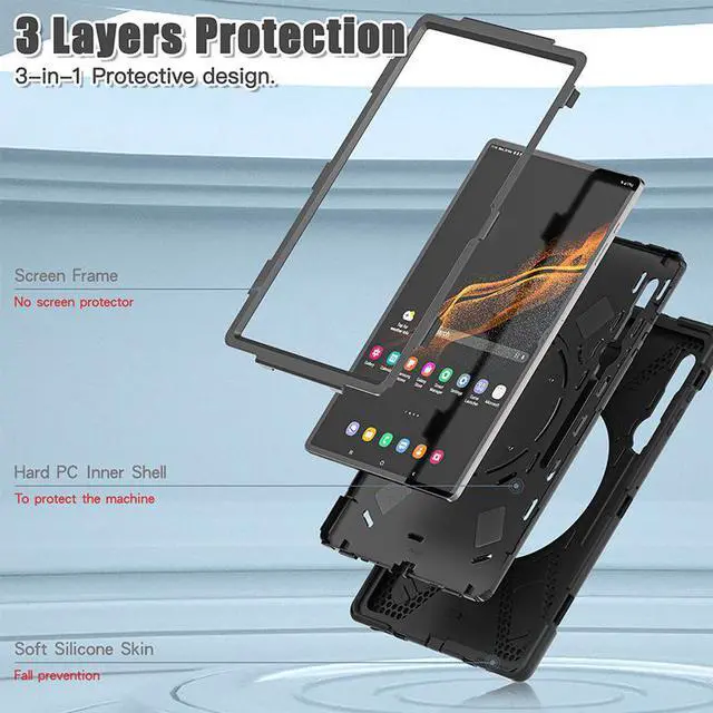 Alt view image 6 of 7 - BONAEVER For Samsung Galaxy Tab S8 Ultra 14.6 inch 2022 Case Shockproof Protective Case for Galaxy Tab S8 Ultra 14.6" 2022 Model SM-X900 SM-X906 with Stand andandle Hand Strap & Shoulder Strap