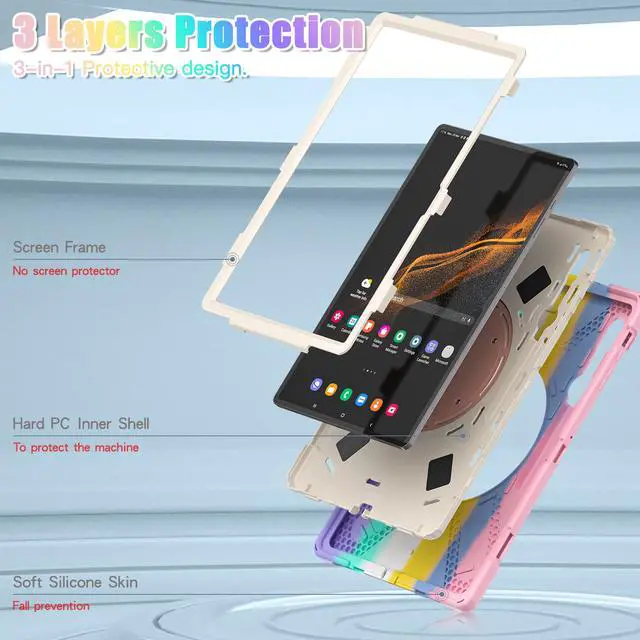 Alt view image 5 of 7 - BONAEVER For Samsung Galaxy Tab S8 Ultra 14.6 inch 2022 Case Shockproof Protective Case for Galaxy Tab S8 Ultra 14.6" 2022 Model SM-X900 SM-X906 with Stand andandle Hand Strap & Shoulder Strap