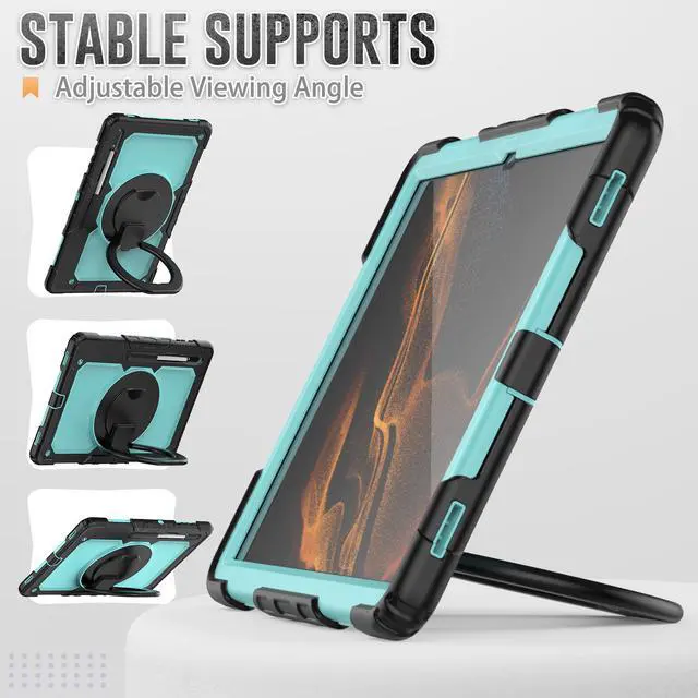 Alt view image 2 of 7 - BONAEVER For Samsung Galaxy Tab S8 Ultra 14.6" Case Model SM-X900 SM-X906 with S Pen Holder Shockproof Protective Cover with Rotating Stand and & Shoulder Strap