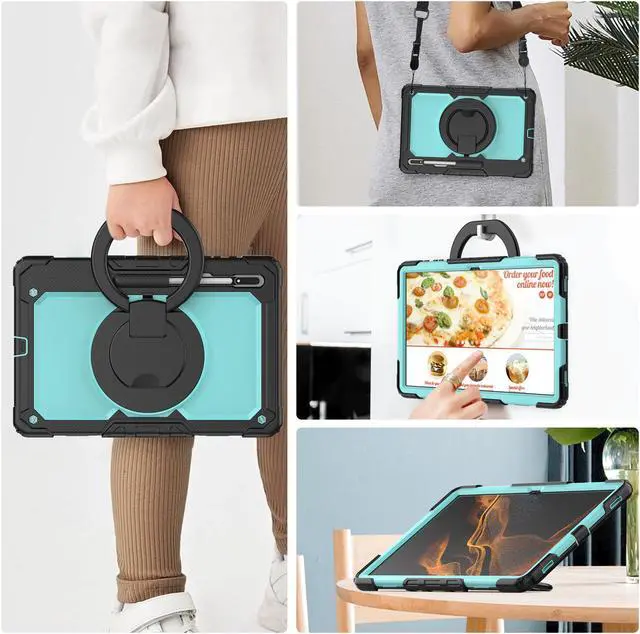 Alt view image 7 of 7 - BONAEVER For Samsung Galaxy Tab S8 Ultra 14.6" Case Model SM-X900 SM-X906 with S Pen Holder Shockproof Protective Cover with Rotating Stand and & Shoulder Strap