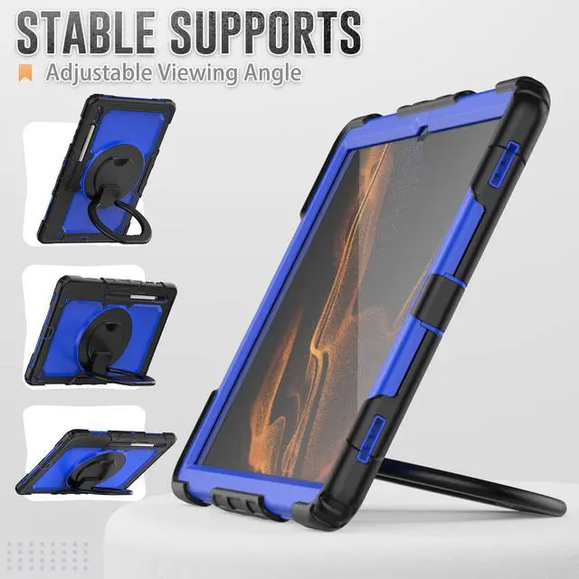 Alt view image 2 of 7 - BONAEVER For Samsung Galaxy Tab S8 Ultra 14.6" Case Model SM-X900 SM-X906 with S Pen Holder Shockproof Protective Cover with Rotating Stand and & Shoulder Strap