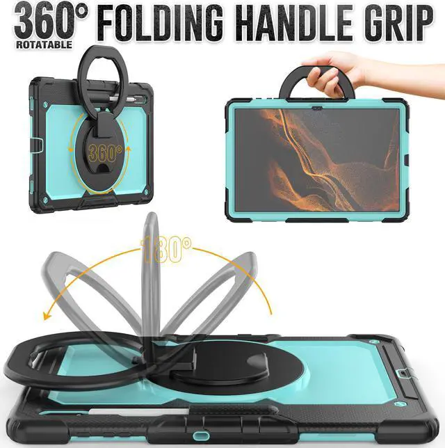 Alt view image 3 of 7 - BONAEVER For Samsung Galaxy Tab S8 Ultra 14.6" Case Model SM-X900 SM-X906 with S Pen Holder Shockproof Protective Cover with Rotating Stand and & Shoulder Strap