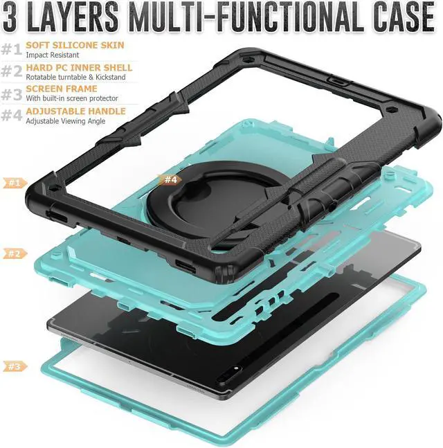 Alt view image 5 of 7 - BONAEVER For Samsung Galaxy Tab S8 Ultra 14.6" Case Model SM-X900 SM-X906 with S Pen Holder Shockproof Protective Cover with Rotating Stand and & Shoulder Strap