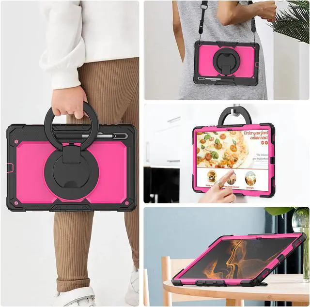 Alt view image 7 of 7 - BONAEVER For Samsung Galaxy Tab S8 Ultra 14.6" Case Model SM-X900 SM-X906 with S Pen Holder Shockproof Protective Cover with Rotating Stand and & Shoulder Strap