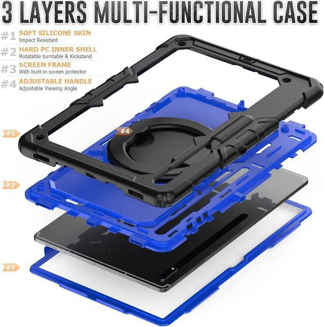 Alt view image 5 of 7 - BONAEVER For Samsung Galaxy Tab S8 Ultra 14.6" Case Model SM-X900 SM-X906 with S Pen Holder Shockproof Protective Cover with Rotating Stand and & Shoulder Strap