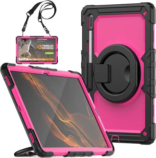 Main image of BONAEVER For Samsung Galaxy Tab S8 Ultra 14.6" Case Model SM-X900 SM-X906 with S Pen Holder Shockproof Protective Cover with Rotating Stand and & Shoulder Strap