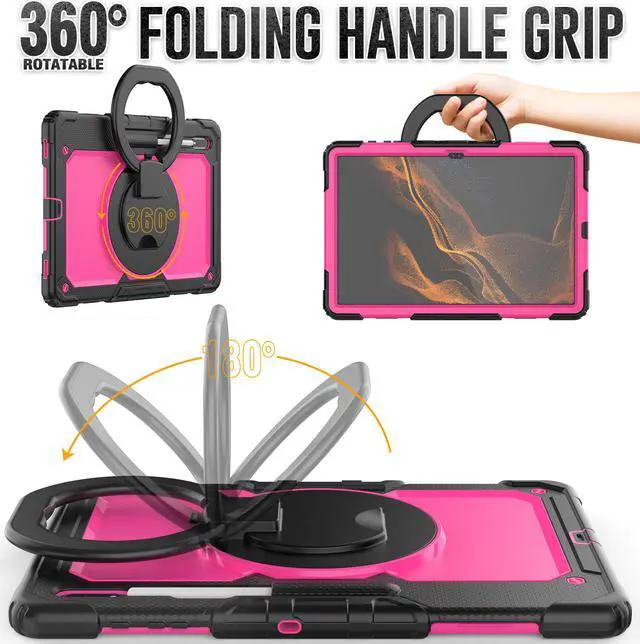 Alt view image 3 of 7 - BONAEVER For Samsung Galaxy Tab S8 Ultra 14.6" Case Model SM-X900 SM-X906 with S Pen Holder Shockproof Protective Cover with Rotating Stand and & Shoulder Strap