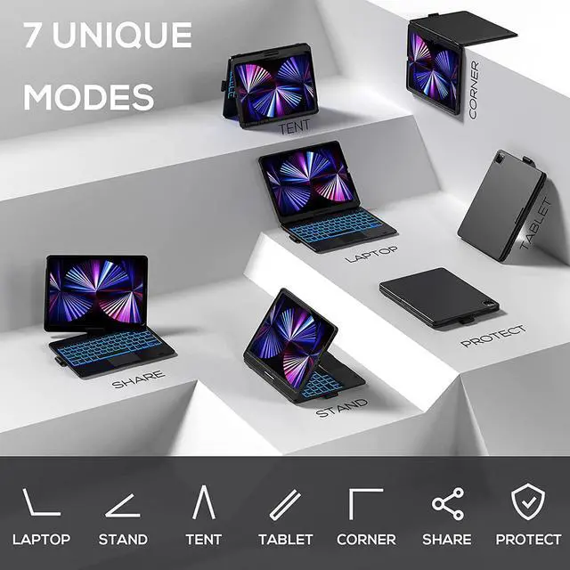 Alt view image 7 of 7 - BONAEVER Touchpad Keyboard Case for iPad Air 11 Inch M3 M2 2025 2024 iPad Pro 11 Inch 2022 2021 2020 2018 iPad Air 5th 4th Gen 10.9 with Multi-Touch Trackpad / Pencil Holder 360° Rotatable 7 Color