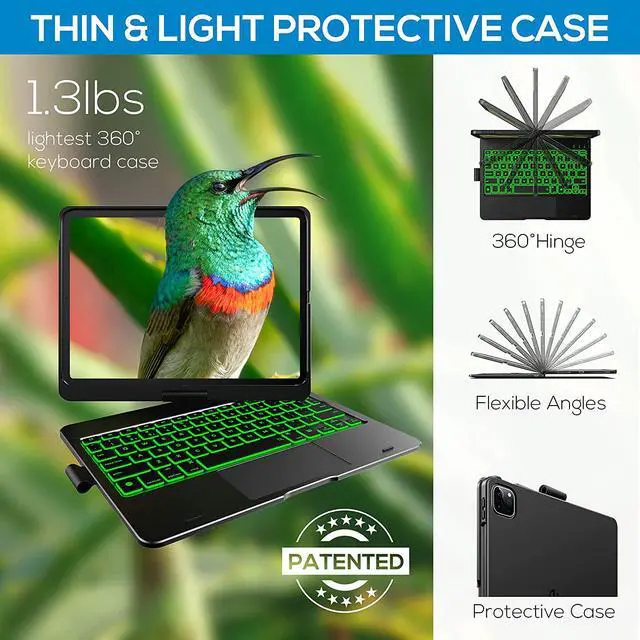 Alt view image 5 of 7 - BONAEVER Touchpad Keyboard Case for iPad Air 11 Inch M3 M2 2025 2024 iPad Pro 11 Inch 2022 2021 2020 2018 iPad Air 5th 4th Gen 10.9 with Multi-Touch Trackpad / Pencil Holder 360° Rotatable 7 Color