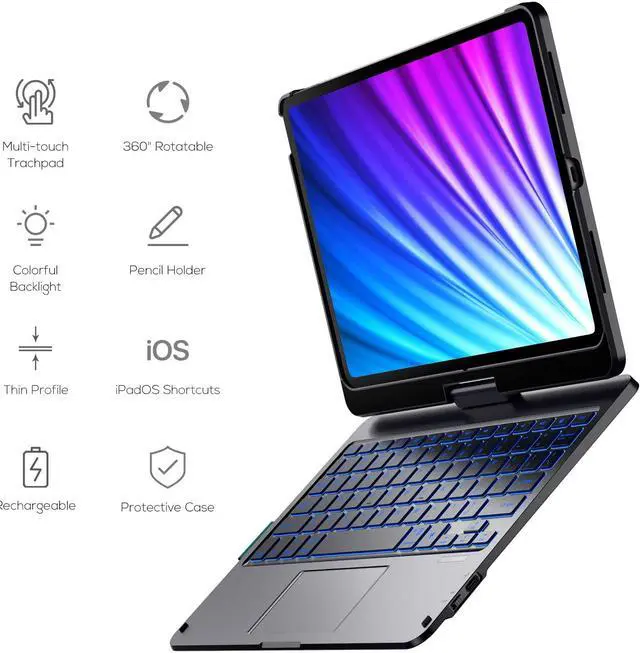 Alt view image 4 of 7 - BONAEVER Touchpad Keyboard Case for iPad Air 11 Inch M3 M2 2025 2024 iPad Pro 11 Inch 2022 2021 2020 2018 iPad Air 5th 4th Gen 10.9 with Multi-Touch Trackpad / Pencil Holder 360° Rotatable 7 Color