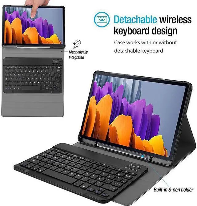 Alt view image 3 of 7 - BONAEVER For Galaxy Tab S8 Plus / S7 Plus Keyboard Case with S Pen Holder PU Leather Stand Cover with Bluetooth Keyboard for Samsung Galaxy Tab S8+ 2022 / S7+ 2020 12.4 / S7 FE 2021