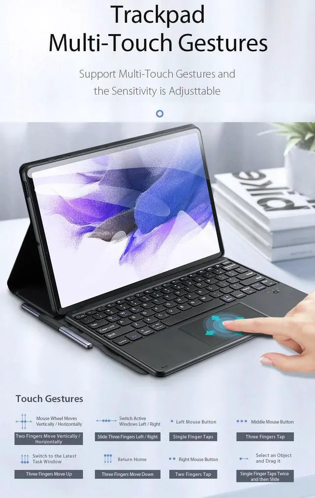 Alt view image 5 of 7 - BONAEVER Touchpad Keyboard Case for Samsung Galaxy Tab S8 Ultra 14.6 inch 2022 14.6 inch Model SM-X900 / SM-X906 Wireless Trackpad Keyboard & Slim PU Leather Stand Cover with S Pen Holder