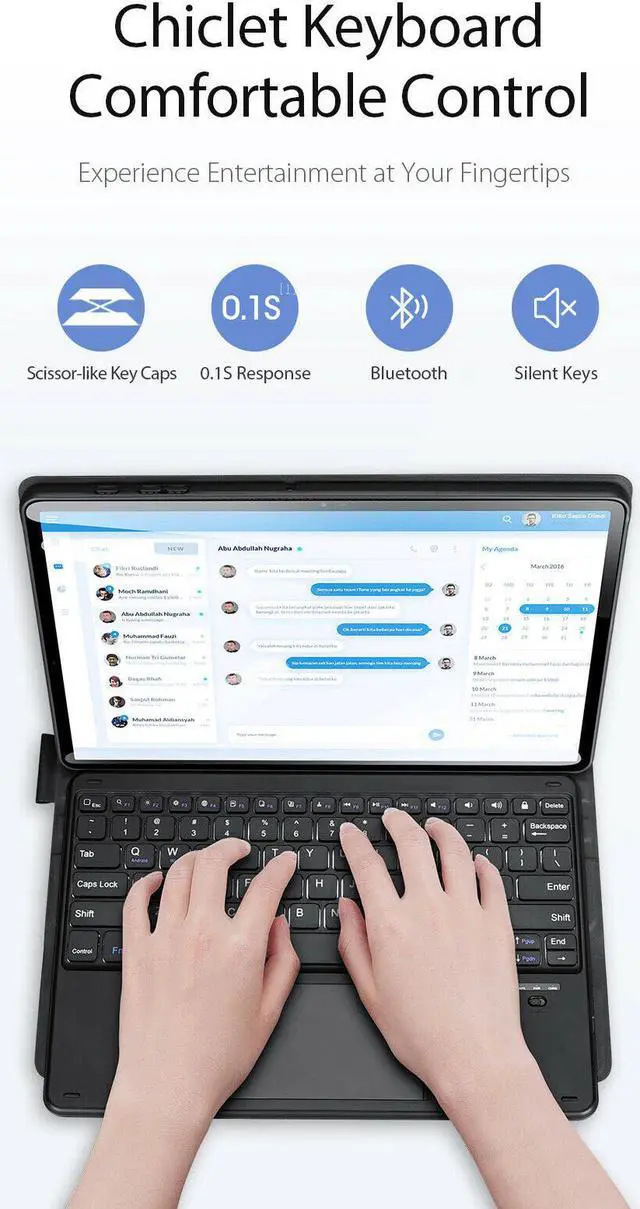 Alt view image 4 of 7 - BONAEVER Touchpad Keyboard Case for Samsung Galaxy Tab S8 Ultra 14.6 inch 2022 14.6 inch Model SM-X900 / SM-X906 Wireless Trackpad Keyboard & Slim PU Leather Stand Cover with S Pen Holder