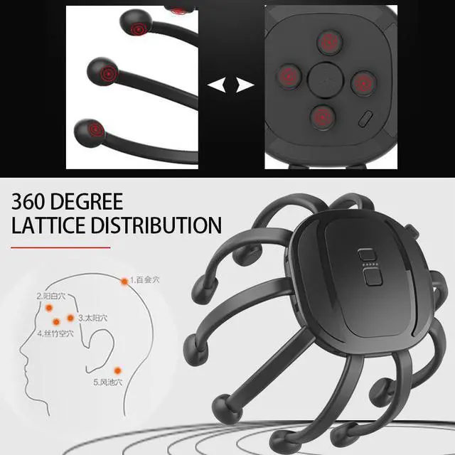 Alt view image 5 of 7 - BONAEVER Electric Scalp Head Massager with bulit-in bluetooth speaker 5 Modes Octopus Claw Vibration Massage Standress Relief Relax