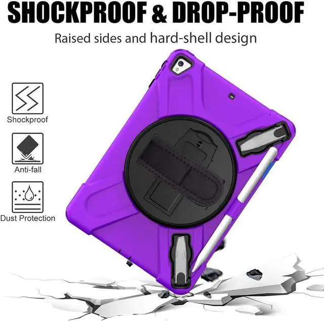 Alt view image 3 of 7 - BONAEVER Shockproof Case for iPad 9.7 inch 2017 2018 iPad Air 2 2017 iPad Pro 9.7 2016 with Rotating Stand and Strap Pencil Holder Shoulder Strap