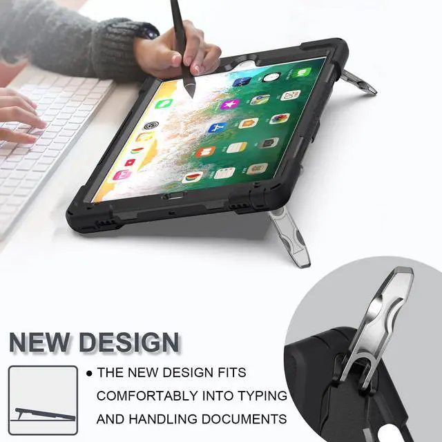 Alt view image 5 of 7 - BONAEVER Shockproof Case for iPad 9.7 inch 2017 2018 iPad Air 2 2017 iPad Pro 9.7 2016 with Rotating Stand and Strap Pencil Holder Shoulder Strap