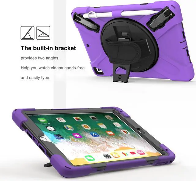 Alt view image 6 of 7 - BONAEVER Shockproof Case for iPad 9.7 inch 2017 2018 iPad Air 2 2017 iPad Pro 9.7 2016 with Rotating Stand and Strap Pencil Holder Shoulder Strap