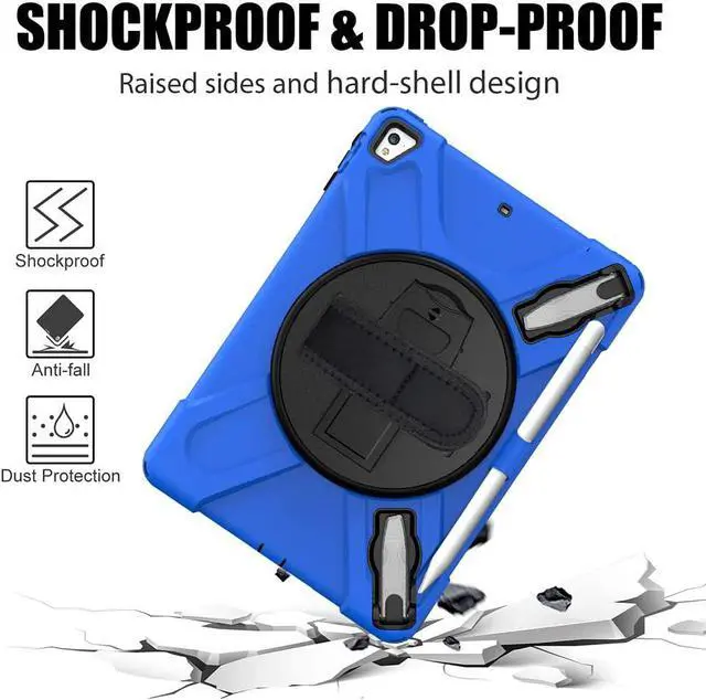 Alt view image 2 of 7 - BONAEVER Shockproof Case for iPad 9.7 inch 2017 2018 iPad Air 2 2017 iPad Pro 9.7 2016 with Rotating Stand and Strap Pencil Holder Shoulder Strap