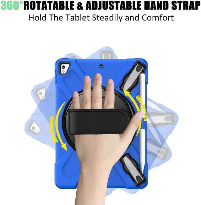Alt view image 6 of 7 - BONAEVER Shockproof Case for iPad 9.7 inch 2017 2018 iPad Air 2 2017 iPad Pro 9.7 2016 with Rotating Stand and Strap Pencil Holder Shoulder Strap