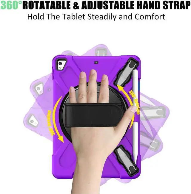 Alt view image 2 of 7 - BONAEVER Shockproof Case for iPad 9.7 inch 2017 2018 iPad Air 2 2017 iPad Pro 9.7 2016 with Rotating Stand and Strap Pencil Holder Shoulder Strap