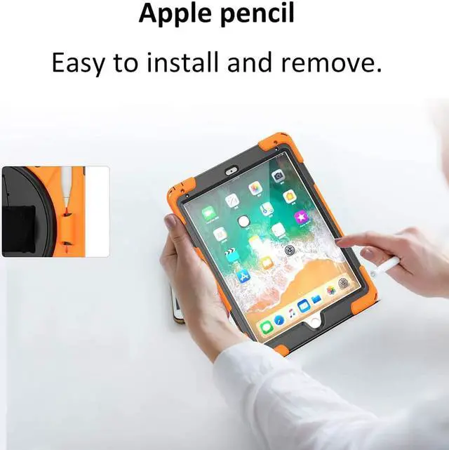 Alt view image 6 of 7 - BONAEVER Shockproof Case for iPad 9.7 inch 2017 2018 iPad Air 2 2017 iPad Pro 9.7 2016 with Rotating Stand and Strap Pencil Holder Shoulder Strap