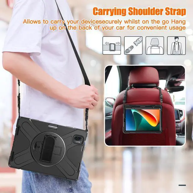 Alt view image 7 of 7 - BONAEVER Case for Xiaomi Mi Pad 5 / MiPad 5 Pro 11 inch 2021 Shockproof Cover with S Pen Holder Hand Strap / Stand and Shoulder Strap