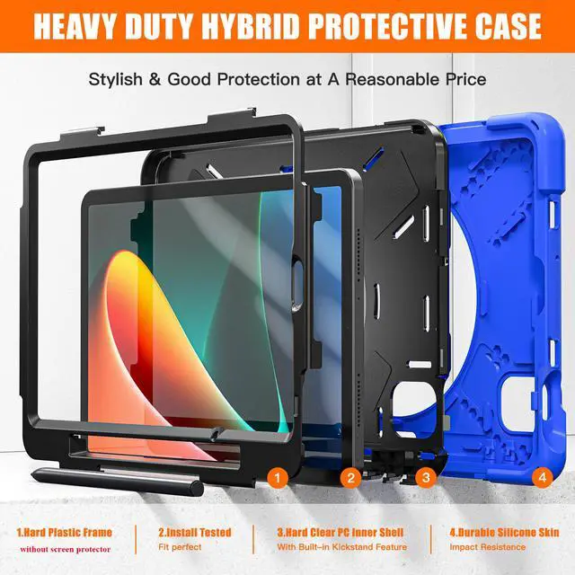 Alt view image 4 of 7 - BONAEVER Case for Xiaomi Mi Pad 5 / MiPad 5 Pro 11 inch 2021 Shockproof Cover with S Pen Holder Hand Strap / Stand and Shoulder Strap
