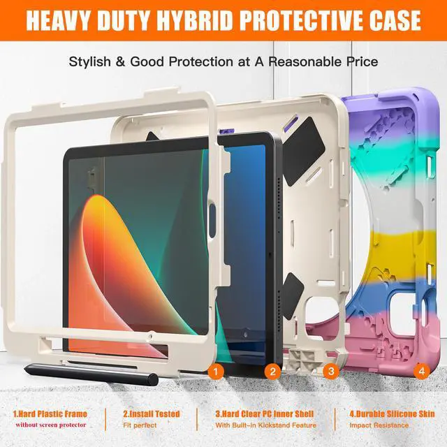 Alt view image 6 of 7 - BONAEVER Case for Xiaomi Mi Pad 5 / MiPad 5 Pro 11 inch 2021 Shockproof Cover with S Pen Holder Hand Strap / Stand and Shoulder Strap