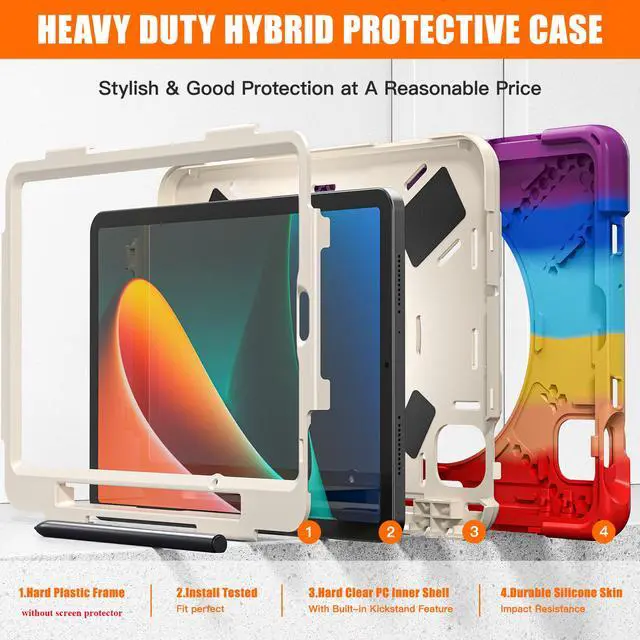 Alt view image 3 of 7 - BONAEVER Case for Xiaomi Mi Pad 5 / MiPad 5 Pro 11 inch 2021 Shockproof Cover with S Pen Holder Hand Strap / Stand and Shoulder Strap