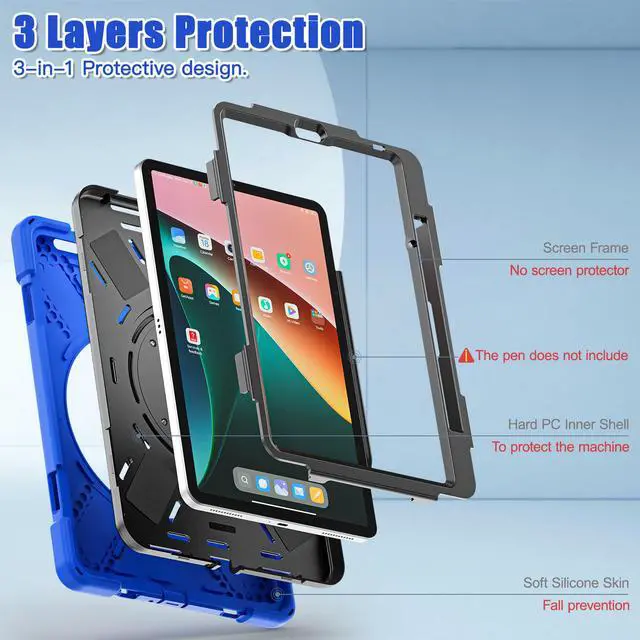 Alt view image 3 of 7 - BONAEVER Protective Case for Xiaomi Mi Pad 5 / MiPad 5 Pro 11 inch 2021 Shockproof Protective Cover with S Pen Holder + Stand and + Handle + Shoulder Strap