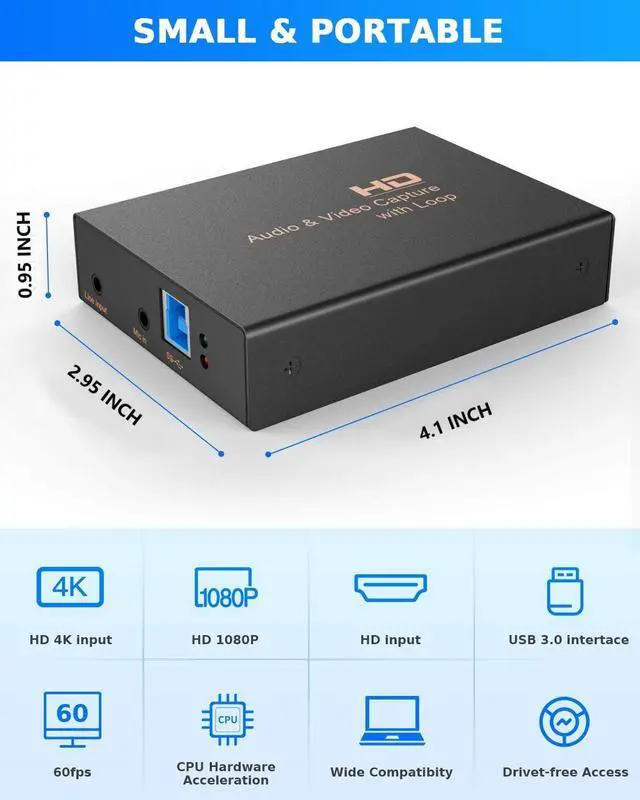 Alt view image 3 of 7 - BONAEVER Game Capture Card USB 3.0 1080P 60FPS/4K 30FPS HD Video Capture Card High Speed Capture Card with HDMI Loop-Out for PS5 PS4 Nintendo Switch Xbox One Gaming Streaming Live Broadcasts Recording